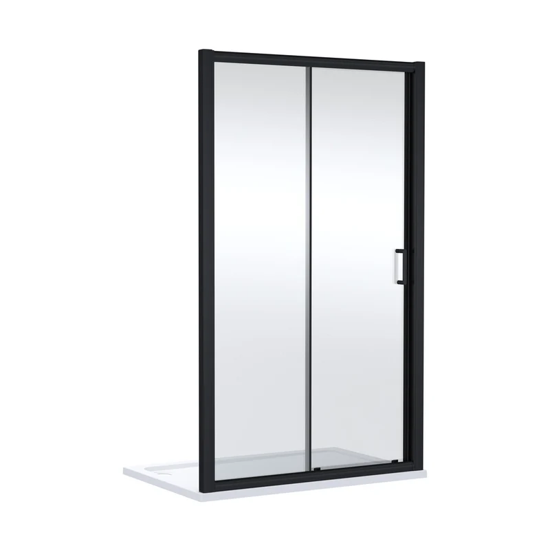 Nuie Lucie 1400mm Sliding Shower Door - Matt Black Contemporary Aluminium,glass 1900x1390x31mm