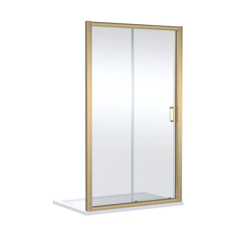 Nuie Lucie 1400mm Sliding Shower Door - Brushed Brass Contemporary Aluminium,glass 1900x1390x31mm