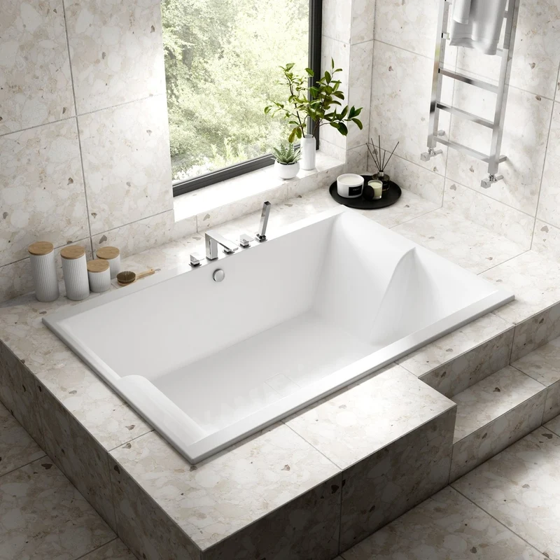 Nuie Double Ended Inset Spa Bath Contemporary Gloss White Acrylic