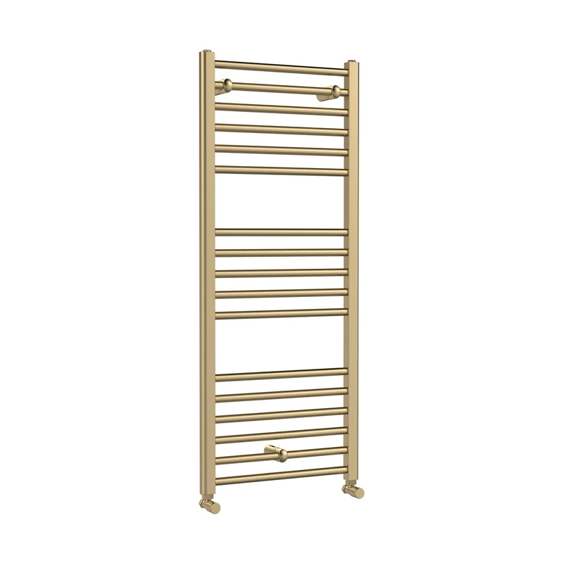 Nuie Lorica Round Straight Towel Radiator 1200x500 Contemporary Brushed Brass Steel 1200x500x30mm