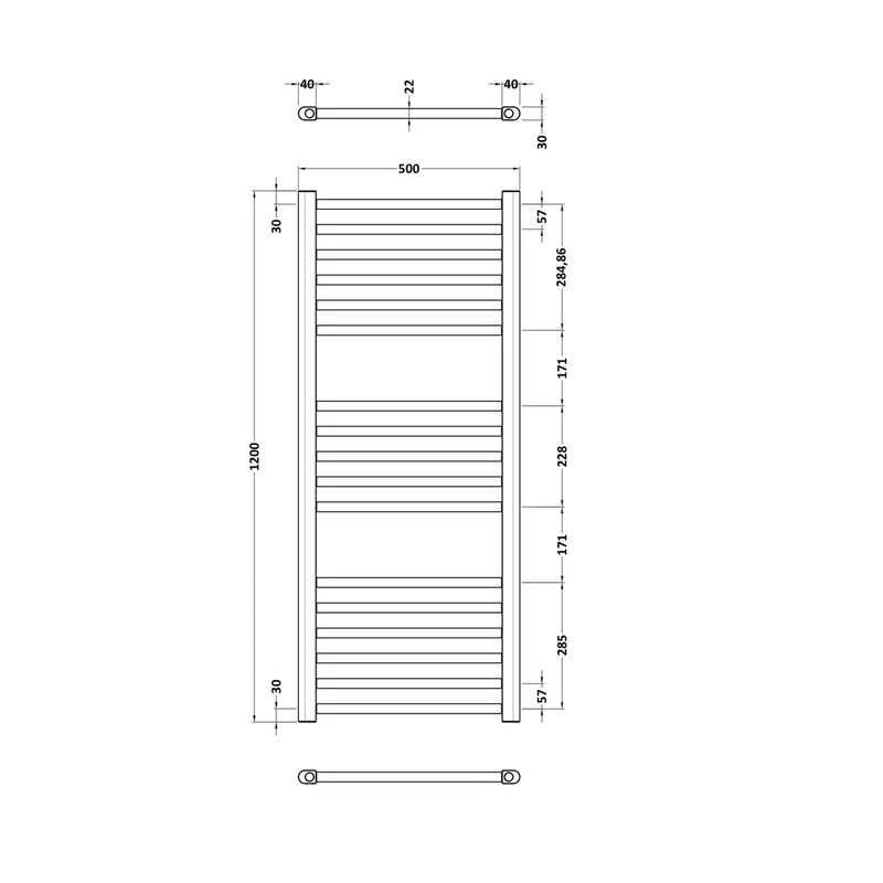Nuie Lorica Round Straight Towel Radiator 1200x500 Contemporary Brushed Brass Steel 1200x500x30mm