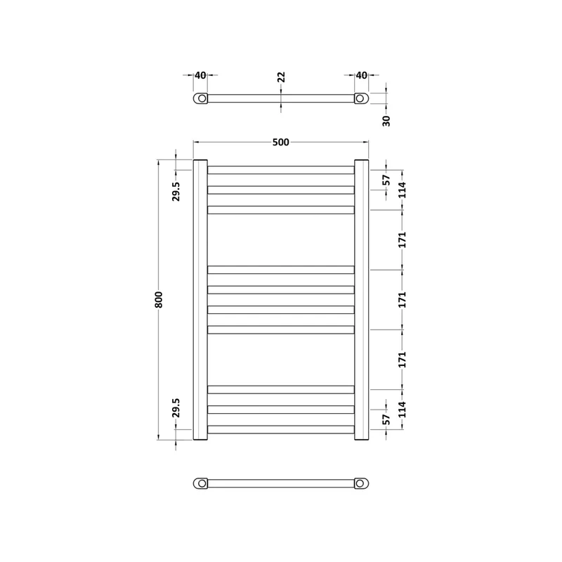 Nuie Lorica Round Straight Towel Radiator 800x500 Contemporary Brushed Brass Steel 800x500x30mm