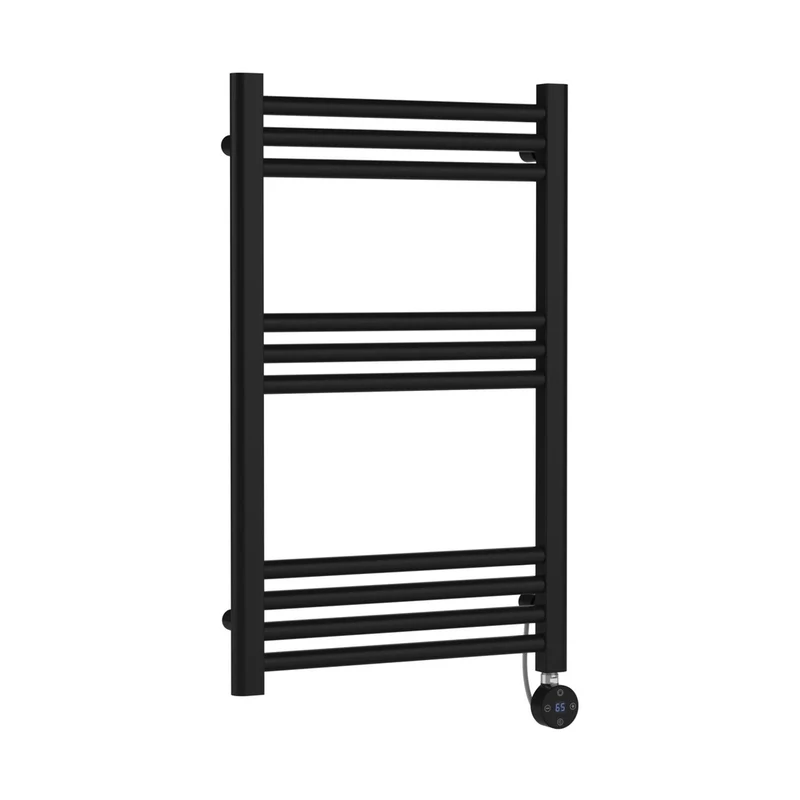 Nuie Electric Bar Towel Rails Round Straight Towel Radiator 800x500 Contemporary Matt Black Steel 800x500x30mm