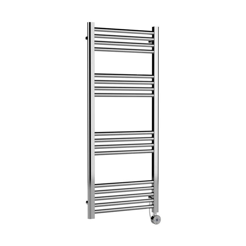 Nuie Electric Bar Towel Rails Round Straight Towel Radiator 1200x500 Contemporary Chrome Steel 1200x500x30mm