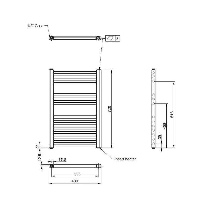 Nuie Electric Towel Rail Contemporary White Steel 720x400x30mm