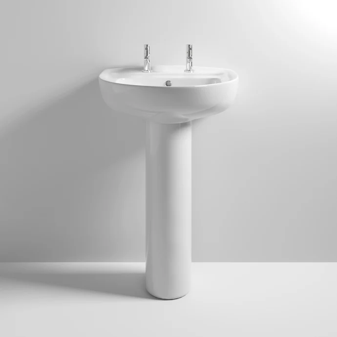 Layla 550mm Basin With 2 Tap Hole & Full Pedestal