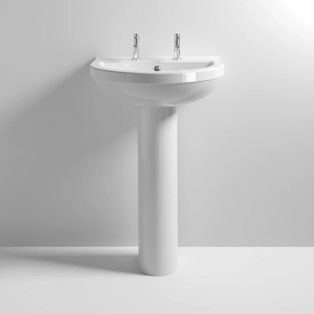 Jenson 550mm Basin With 2 Tap Hole & Full Pedestal