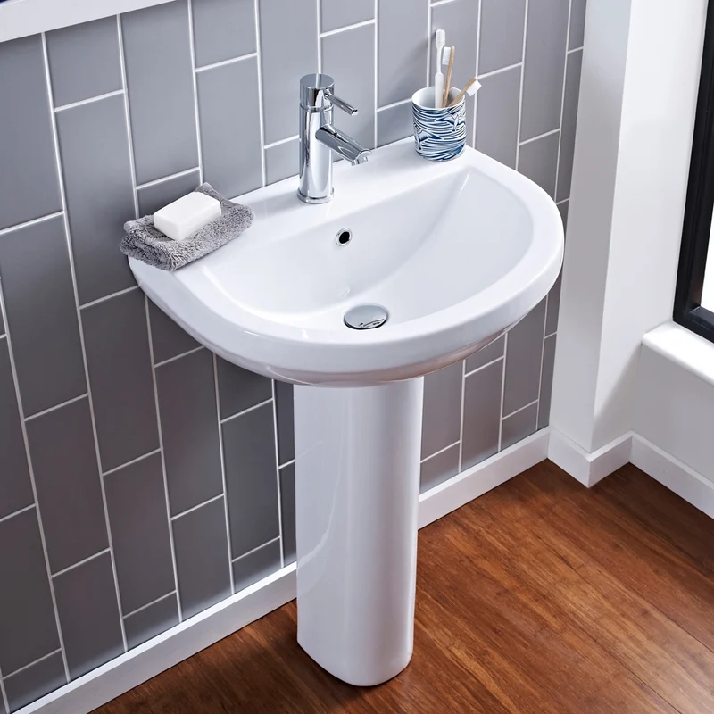 Jenson 550mm Basin With 2 Tap Hole & Full Pedestal