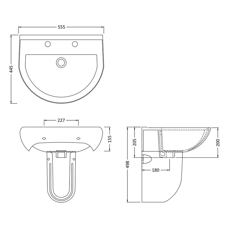 Jenson 550mm Basin With 2 Tap Hole & Semi Pedestal