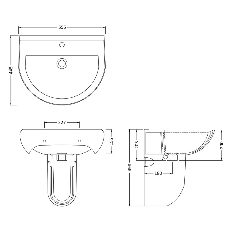 Jenson 550mm Basin With 1 Tap Hole & Semi Pedestal