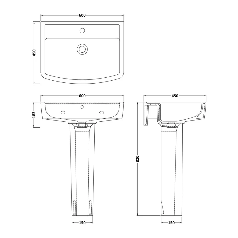 Cape 600mm Basin & Full Pedestal