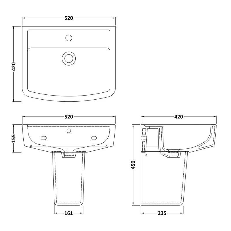 Cape 520mm Basin & Semi Pedestal