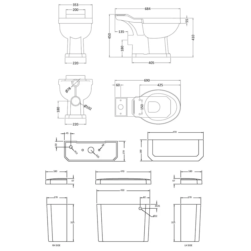 Abbey Bay Marlborough Close Coupled Toilet & Soft Close Seat