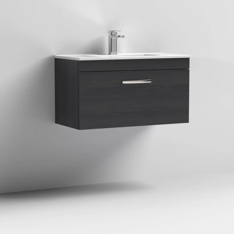 Cape 800mm Wall Hung Single Drawer Vanity Unit & Minimalist Basin - Charcoal Black