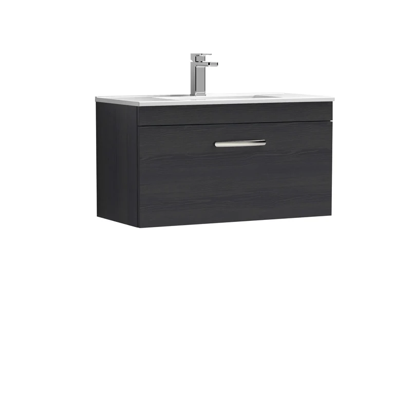 Cape 800mm Wall Hung Single Drawer Vanity Unit & Minimalist Basin - Charcoal Black