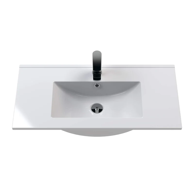 Cape 800mm Wall Hung Single Drawer Vanity Unit & Minimalist Basin - Anthracite Woodgrain