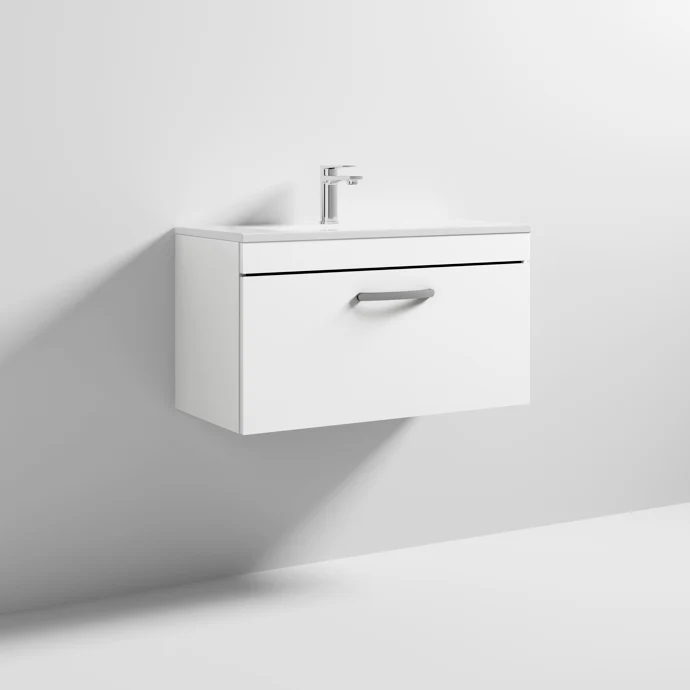 Cape 800mm Wall Hung Single Drawer Vanity Unit & Minimalist Basin - Gloss White