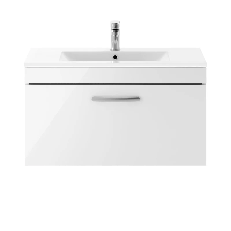 Cape 800mm Wall Hung Single Drawer Vanity Unit & Minimalist Basin - Gloss White