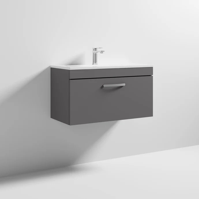Cape 800mm Wall Hung Single Drawer Vanity Unit & Minimalist Basin - Gloss Grey