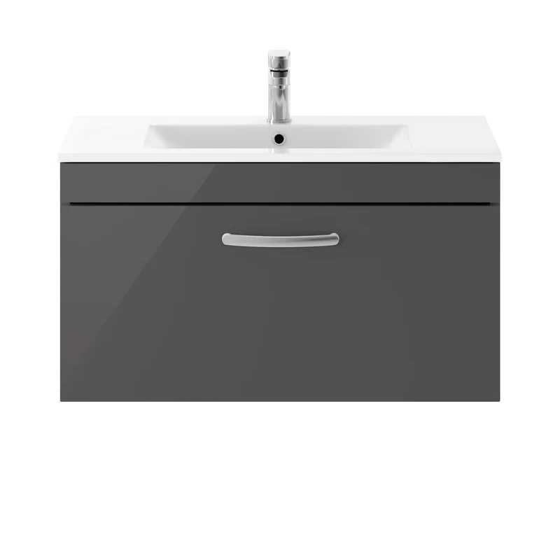Cape 800mm Wall Hung Single Drawer Vanity Unit & Minimalist Basin - Gloss Grey