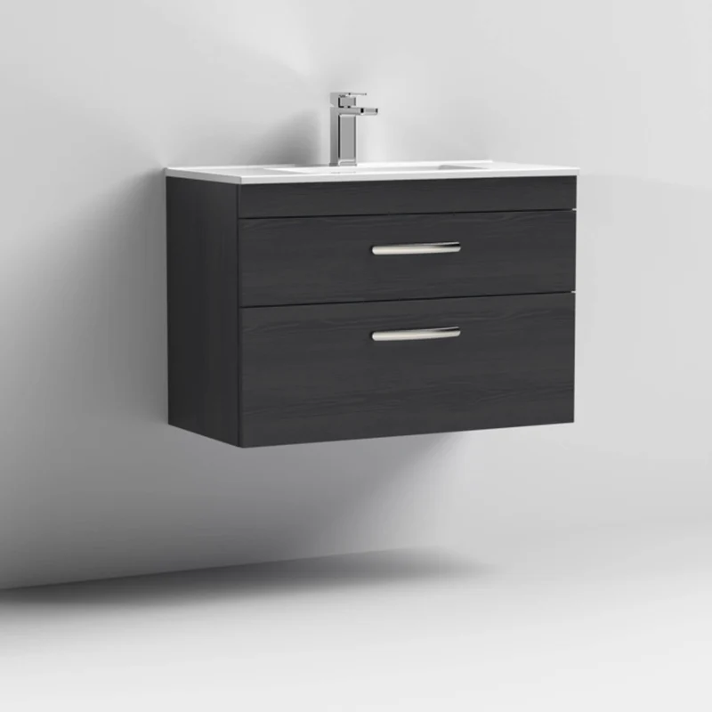Cape 800mm Wall Hung 2 Drawer Vanity Unit & Minimalist Basin - Charcoal Black
