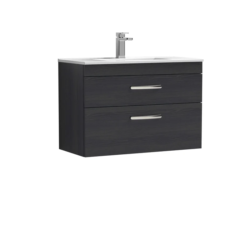 Cape 800mm Wall Hung 2 Drawer Vanity Unit & Minimalist Basin - Charcoal Black