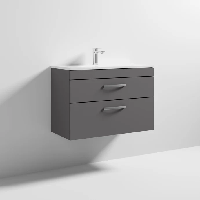 Cape 800mm Wall Hung 2 Drawer Vanity Unit & Minimalist Basin - Gloss Grey