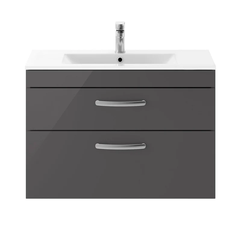 Cape 800mm Wall Hung 2 Drawer Vanity Unit & Minimalist Basin - Gloss Grey