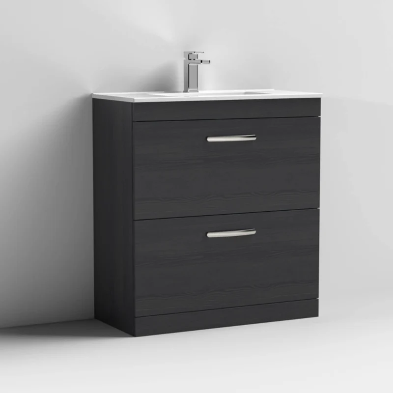 Cape 800mm Floor Standing 2 Drawer Vanity Unit & Minimalist Basin - Charcoal Black