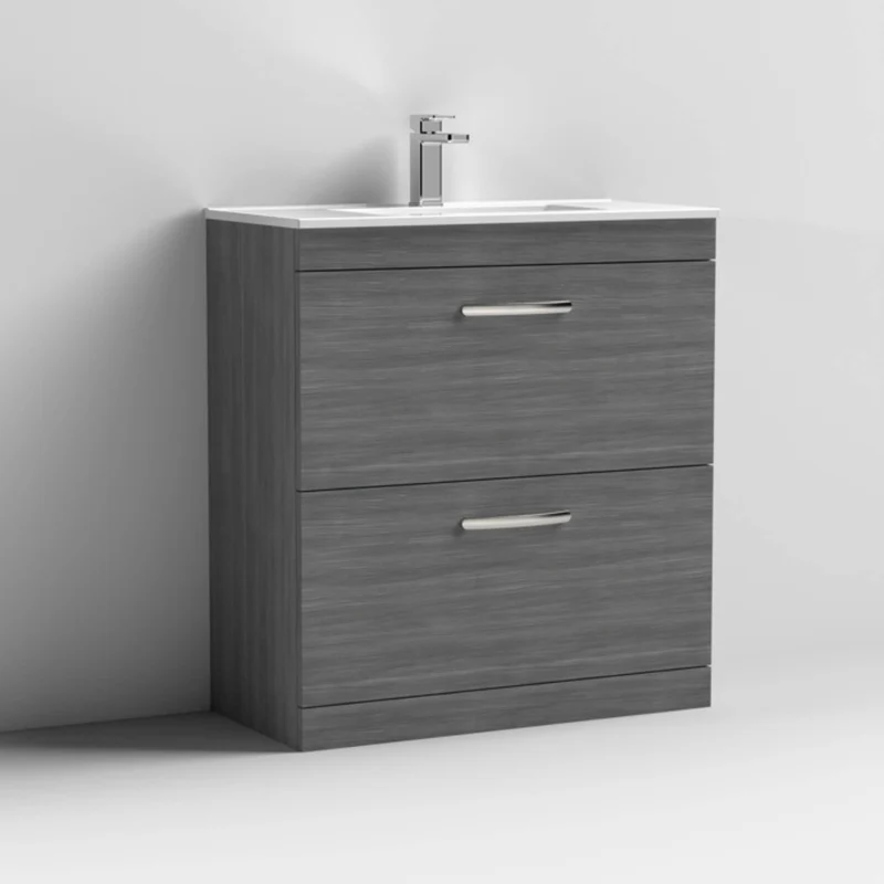 Cape 800mm Floor Standing 2 Drawer Vanity Unit & Minimalist Basin - Anthracite Woodgrain