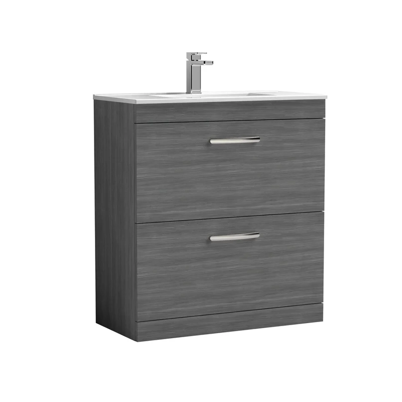 Cape 800mm Floor Standing 2 Drawer Vanity Unit & Minimalist Basin - Anthracite Woodgrain