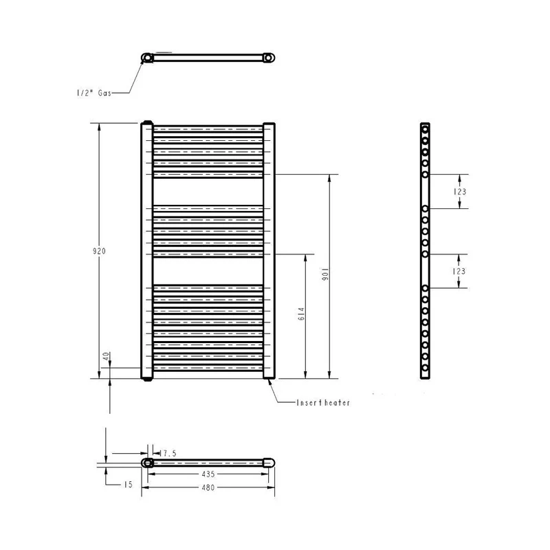 Nuie Electric Towel Rail Contemporary Anthracite Steel 920x480x30mm