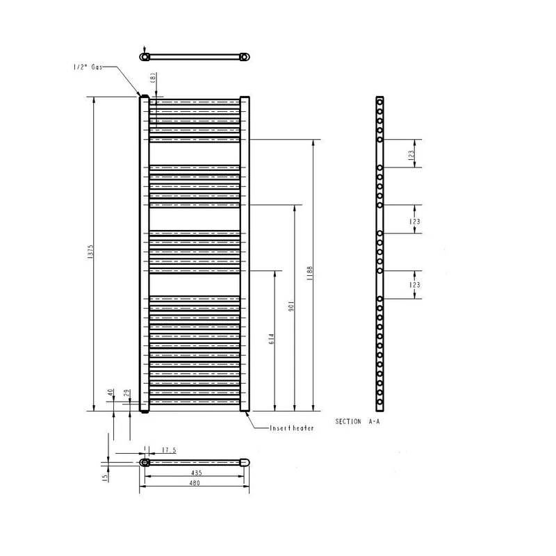 Nuie Electric Towel Rail Contemporary Chrome Steel 1375x480x30mm