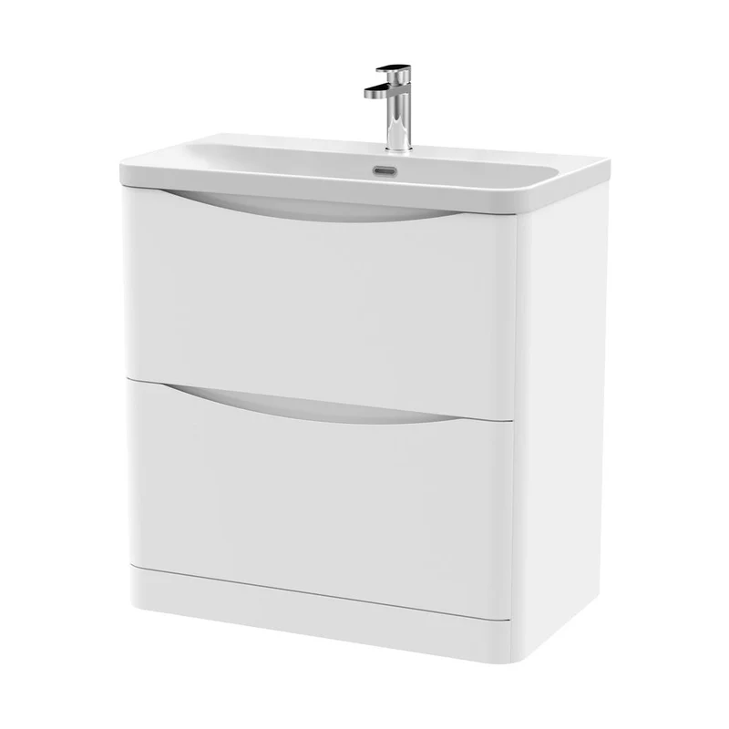 Nuie Lunar 800mm Floor Standing 2 Drawer Vanity & Thin Edge Ceramic Basin Contemporary Satin White Ceramic,MFC Painted Matt