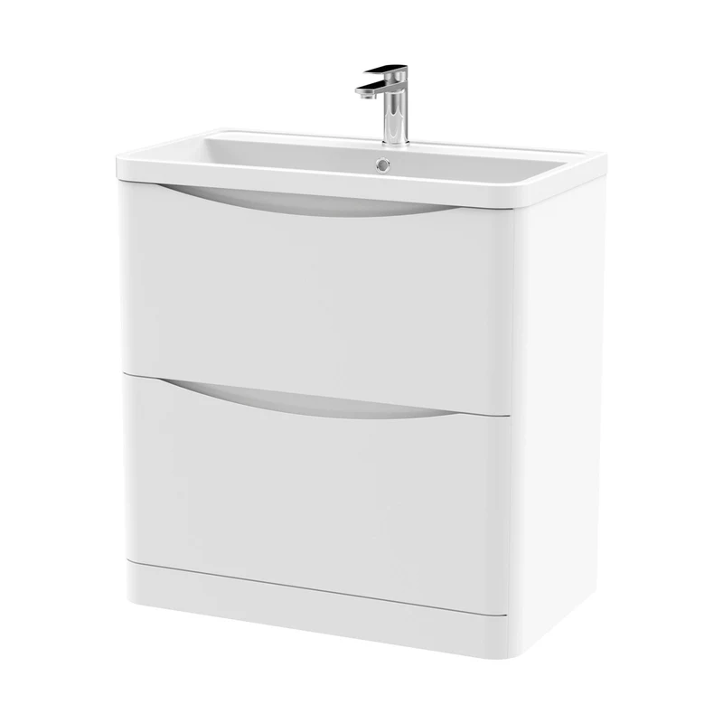 Nuie Lunar 800mm Floor Standing 2 Drawer Vanity & Polymarble Basin Contemporary Satin White MFC Painted Matt,polymarble 840x800x445mm