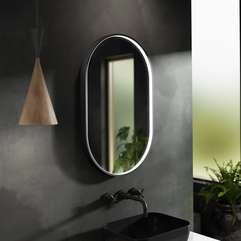 Nuie Columba Black Frame Led Mirror - 800 X 500mm Contemporary Aluminium 800x500x47mm