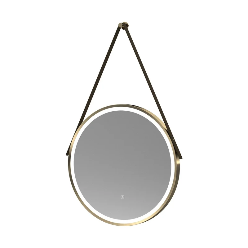 Nuie Framed Led Touch Sensor Mirrors 600mm Round Illuminated Mirror Contemporary Brushed Brass Aluminium 600x600x40mm