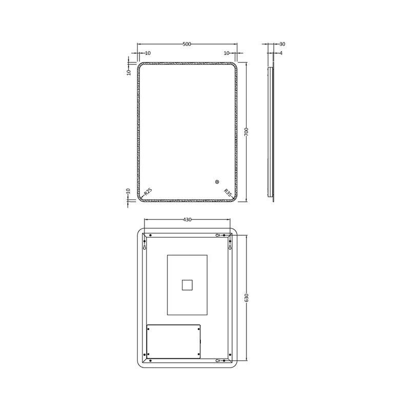 Nuie Led Touch Sensor 700 X 500 Ambient Mirror Contemporary Silver Aluminium 700x500x30mm - LQ603