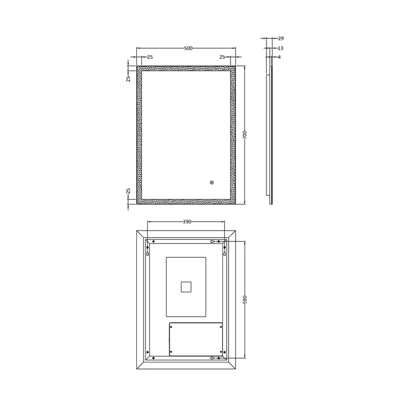Nuie Led Touch Sensor 700 X 500 Ambient Mirror Contemporary Silver Aluminium 700x500x30mm - LQ602