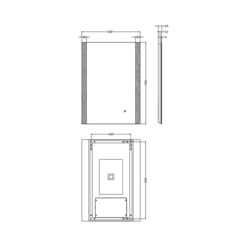 Nuie Led Touch Sensor 700 X 500 Ambient Mirror Contemporary Silver Aluminium 700x500x30mm - LQ601