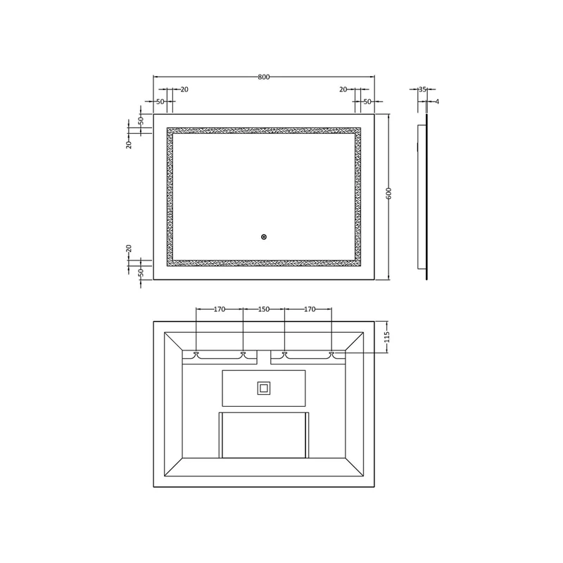 Nuie Led Touch Sensor 800 X 600 Touch Sensor Mirror Contemporary Silver Aluminium 600x800x33mm