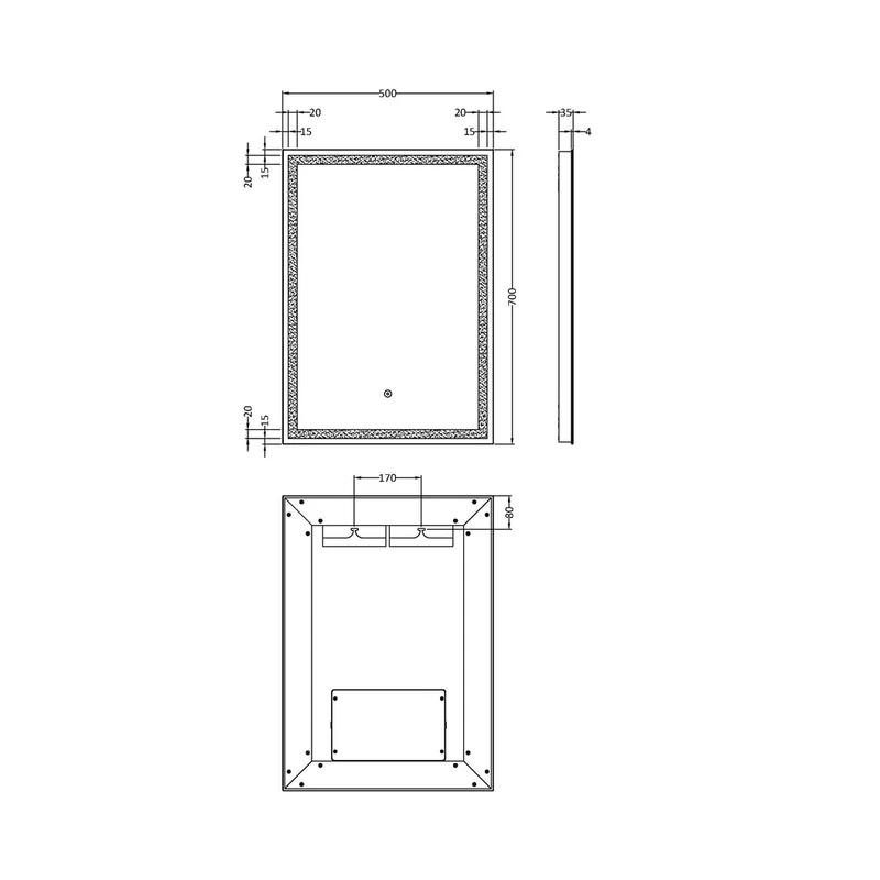 Nuie Led Touch Sensor 700 X 500 Led Mirror Contemporary Silver Aluminium 700x500x35mm
