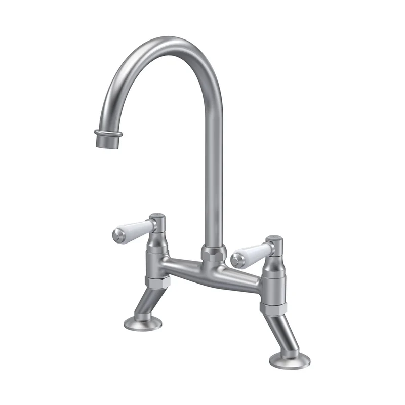 Nuie Bridge Sink Mixer Lever Traditional Brushed Nickel Brass 510x235x200mm