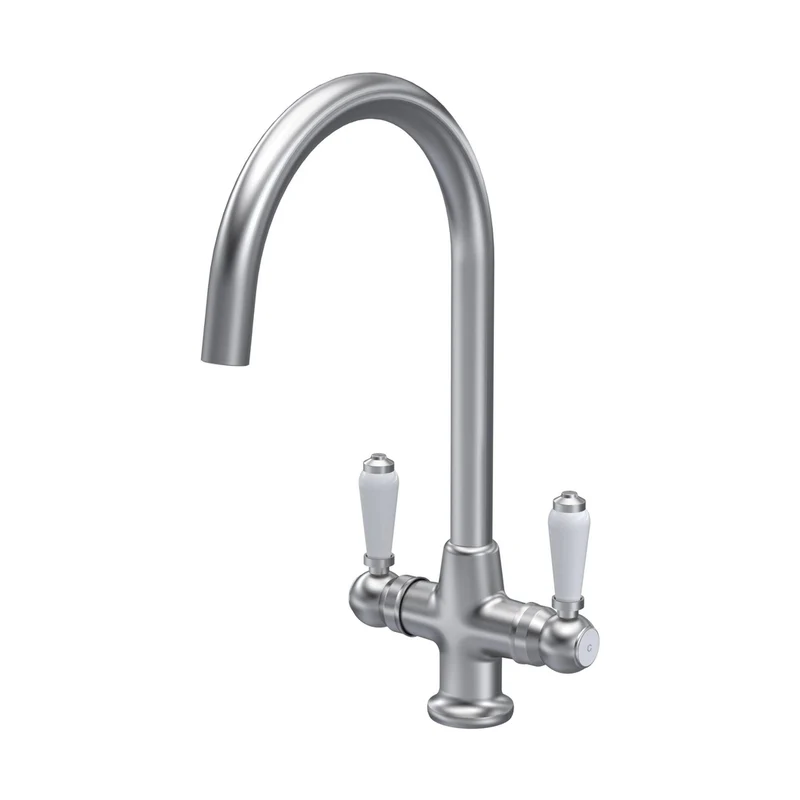 Nuie Cruciform Sink Mixer Lever Traditional Brushed Nickel Brass 375x160x220mm
