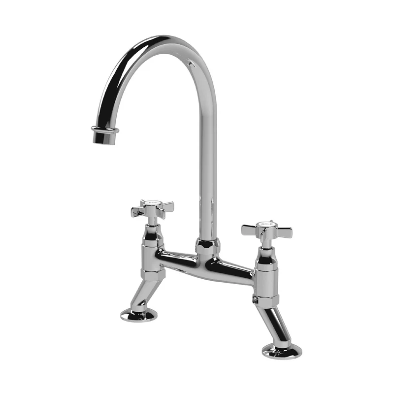 Nuie Bridge Sink Mixer Traditional Chrome Brass 510x235x200mm
