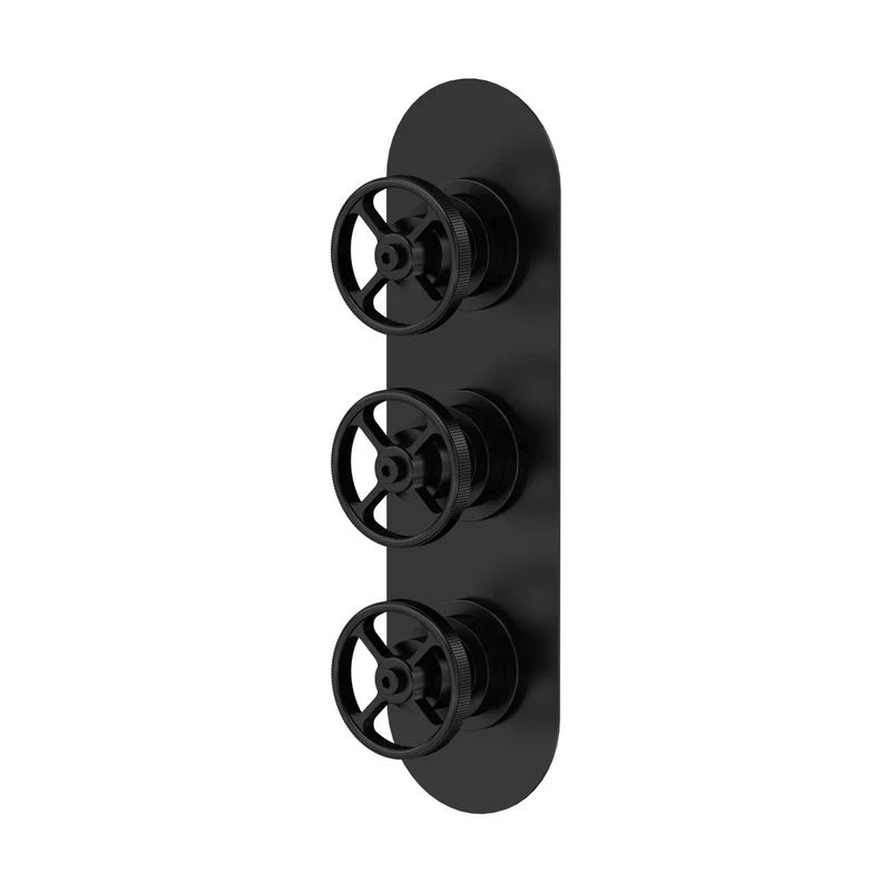 Nuie 2 Outlet Valves Triple Valve Traditional Matt Black Brass ABS 280x80x136mm