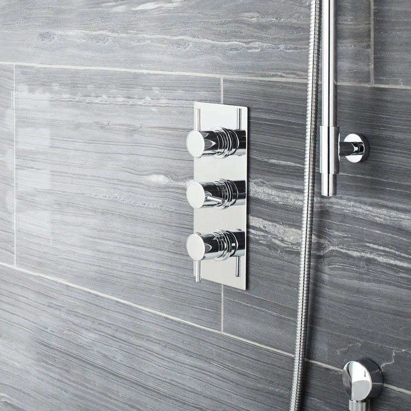 Nuie Triple Thermostatic Shower Valve With Diverter Contemporary Chrome Brass 280x120x130mm