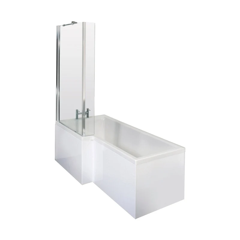 Nuie Shower Baths 1500mm Left Hand Square Shower Bath Set Contemporary White Acrylic,aluminium