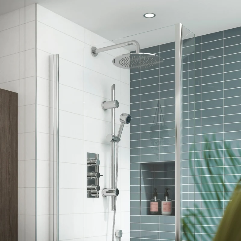 Nuie Triple Thermostatic Shower Valve Contemporary Chrome Brass ABS 280x120x135mm