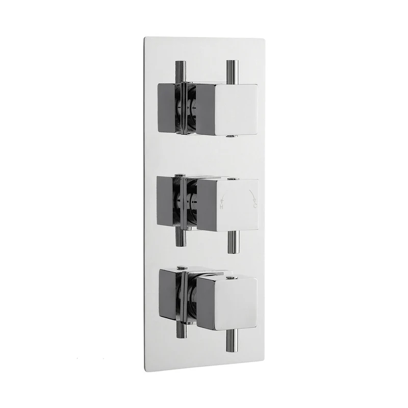 Nuie Triple Thermostatic Shower Valve With Diverter Contemporary Chrome Brass ABS 280x120x136mm